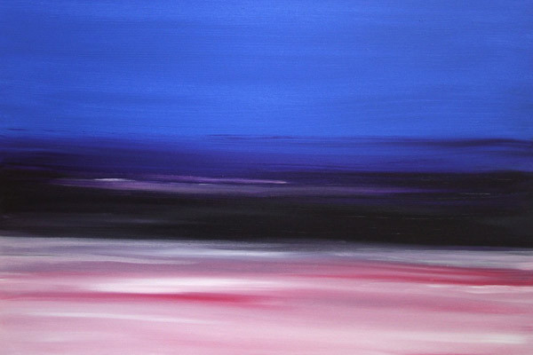 Abstrakte Landschaft in horizontalen Streifen aus Blau, Schwarz und Rosa